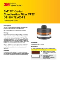 3M™ DT-Series  Combination Filter CF22  DT-4047E AX-P3 Technical Data Sheet