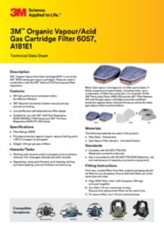 3M Organic Vapour Acid Gas Cartridge 6057 Technical Datasheet