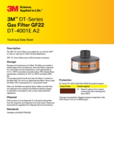 3M™ DT-Series  Gas Filter GF22 DT-4001E A2 Technical Data Sheet