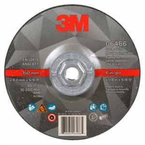 3M™ Cut & Grind Wheel, 06466, 36+, T27 Quick Change, 6 in x 1/8 in x 5/8 in-11, 10/Carton, 20 ea/Case image 3M™ Cut & Grind Wheel, 06466, 36+, T27 Quick Change, 6 in x 1/8 in x 5/8 in-11, 10/Carton, 20 ea/Caseimage