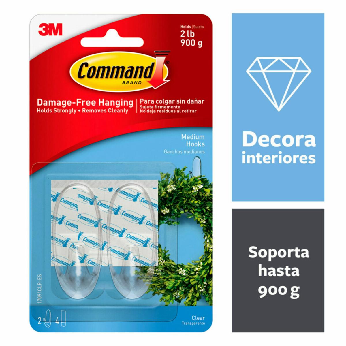 Gancho Adhesivo 3M™ Command®, Transparente, Mediano 3M Costa Rica