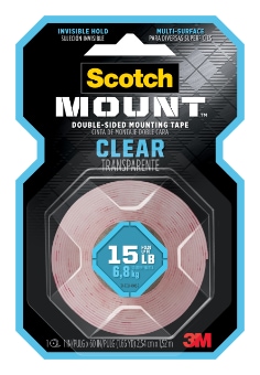 Scotch-Mount™ Clear Double-Sided Mounting Tape 410H, 1 in x 60 in (2,54 cm x 1,52 m)