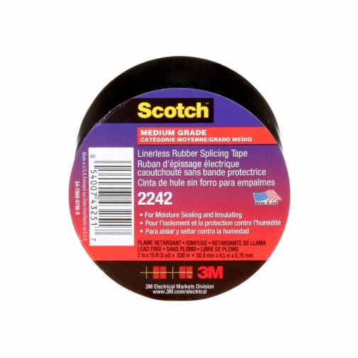 Scotch Linerless Rubber Splicing Tape, 2242, 2 in x 15 ft (50.8 mm x 4.6 m)