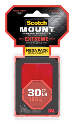 Scotch-Mount Extreme Double-Sided Mounting Strips Mega Pack 414H-ST-MP-DC, 1 In X 3 In (2,54 Cm X 7,62 Cm) Ea, 48 Strips image Scotch-Mount Extreme Double-Sided Mounting Strips Mega Pack 414H-ST-MP-DC, 1 In X 3 In (2,54 Cm X 7,62 Cm) Ea, 48 Stripsimage