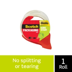 Scotch® Sure Start Shipping Packaging Tape with dispenser 3450S-RD, 1.88 in x 38.2 yd (48 mm x 35 m)