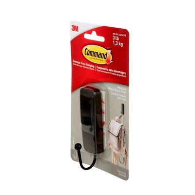 Command Medium Matte Black Hook, 17034MB-EF