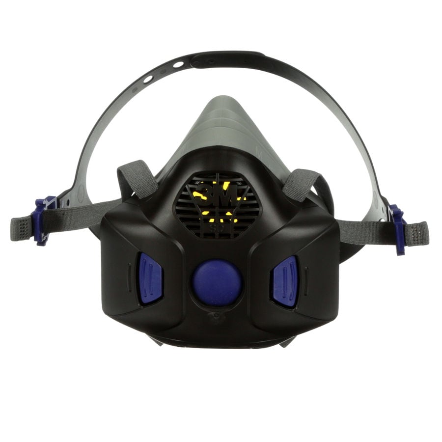 3M reusable half face respirator mask with dual filter connections and adjustable head straps