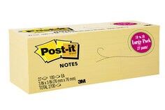 Post-it® Notes, Canary Yellow,  3 in x 3 in., 100 sheets/pad, 27 pads/pack, 