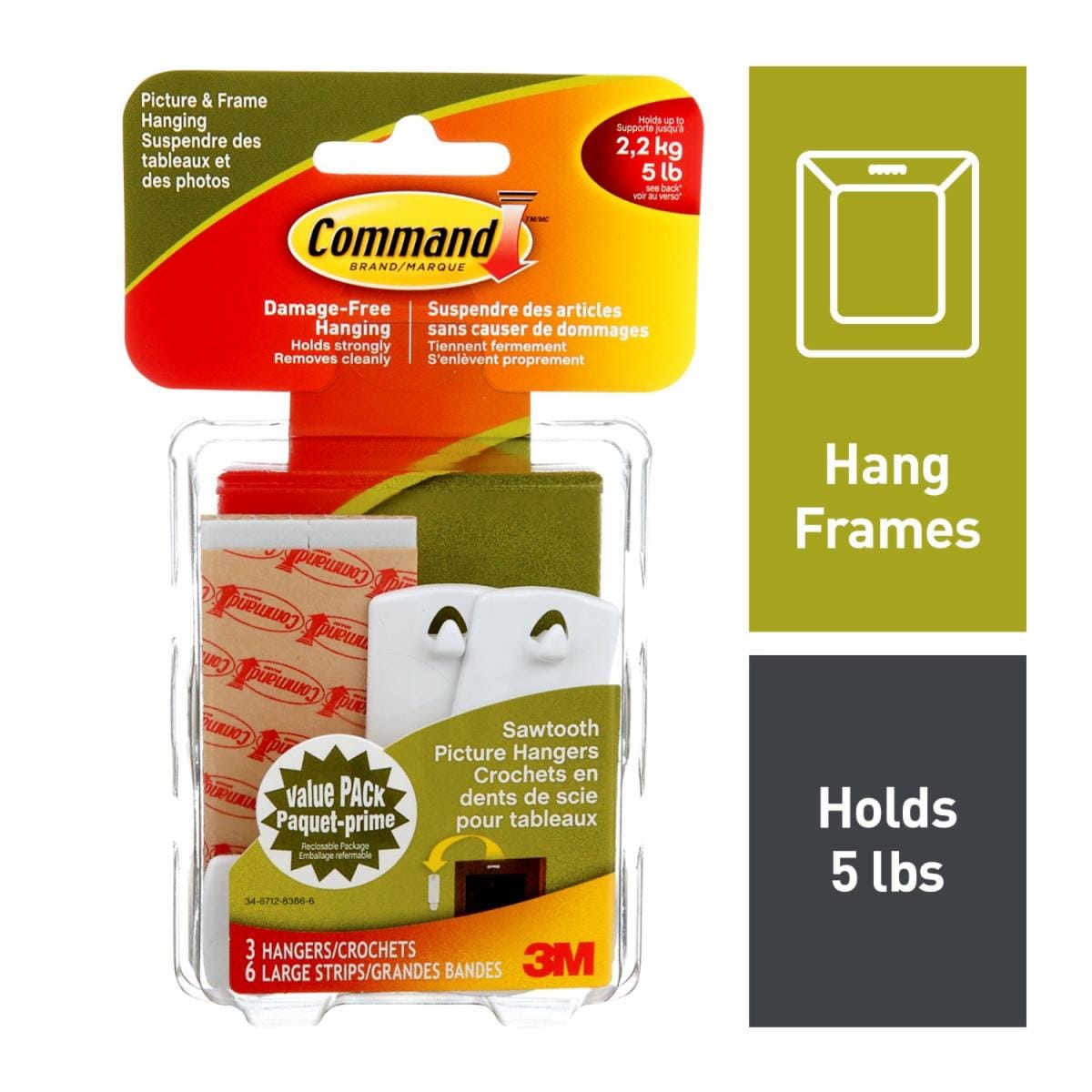 Command™ Sawtooth Picture Hangers 17042EF, Large, White, 4 lb (1.8 kg
