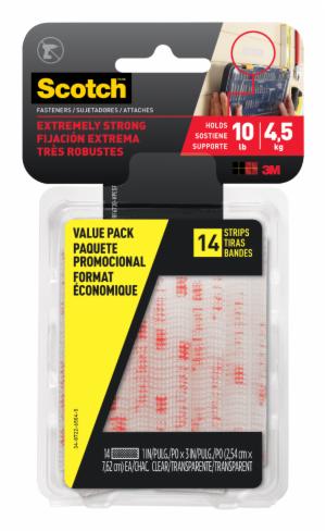Scotch Extreme Fastener Mounting Strips Value Pack RF6730-VPESF, Clear, 1 in x 3 in (25.4 mm x 76.2 mm) image Scotch Extreme Fastener Mounting Strips Value Pack RF6730-VPESF, Clear, 1 in x 3 in (25.4 mm x 76.2 mm)image