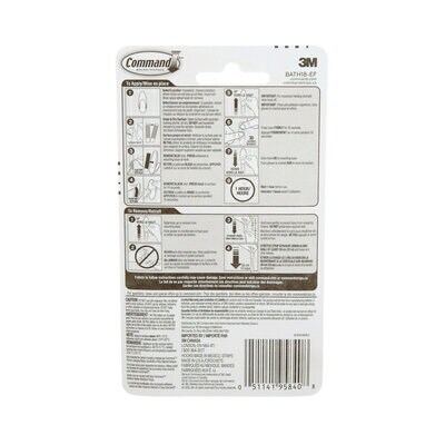 Command™ Medium Bath Hooks with Water-Resistant Strips, BATH18-EF, frosted