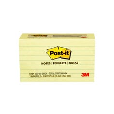 Post-it® Notes, 635-5PKSS, 3 in x 5in , Canary Yellow, Lined, 5 Pads/Pack, 100 sheets/pad