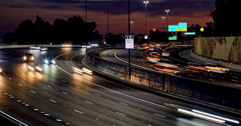 Winding highway during night