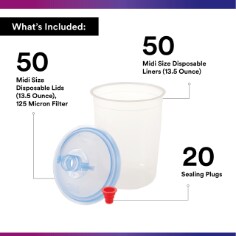 3M™ PPS™ Paint Spray Gun Cup Lids and Liners Kit, 16312, Midi, 13.5 Oz, 125-micron - Contents