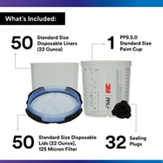 3M PPS 2.0 Spray Gun Cup, Lids and Liners Kit, 26301, Standard, 22 Oz, 125-Micron Filter - Contents