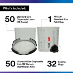 3M PPS 2.0 Spray Gun Cup, Lids and Liners Kit, 26000, Standard, 22 Oz, 200-Micron Filter - Contents