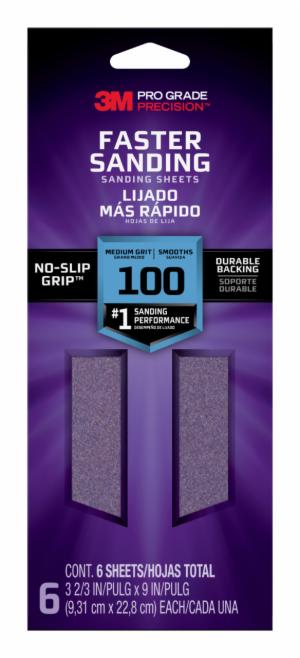 3M™ Pro Grade Precision Faster Sanding Sanding Sheets 127100PGP-6, 3 2/3 in x 9 in, 100 grit, Medium, 6/pkimage