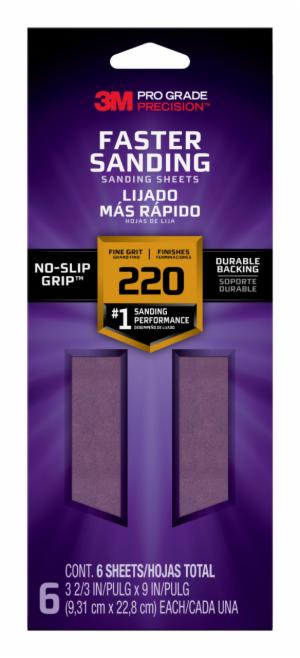 3M™ Pro Grade Precision Faster Sanding Sanding Sheets 127220PGP-6, 3 2/3 in x 9 in, 220 grit, Fine, 6/pkimage