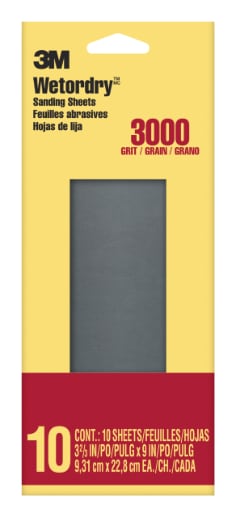 3M™ Imperial™ Wetordry™ Sandpaper, 3.66 in. x 9 in., 3000 Grit, 10 sheets/Pack