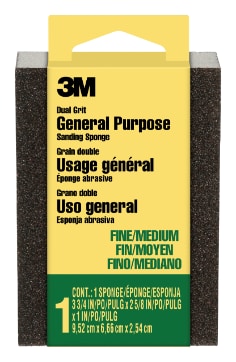 3M™ General Purpose Sanding Sponge, Dual Grit Block, 3 3/4 in. x 2 5/8 in. x 1 in. , Fine / Medium