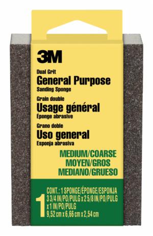 3M™ Sanding Sponge, 909-ESF, Dual Grit Block, 3 3/4 in x 2 5/8 in x 1 in (9,52 cm x 6,66 cm x 2,54 cm), Medium/Coarse, 24ea/csimage
