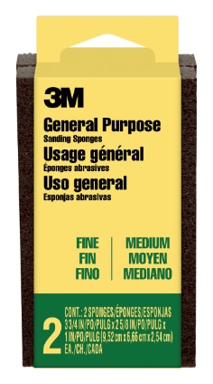 3M™ Sanding Sponge,  3 3/4 in. x 2 5/8 in. x 1 in. , 1 Fine Grit & 1 Medium Grit, 2/Pack