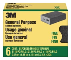 3M™ Sanding Sponge, 3 3/4 in. x 2 5/8 in. x 1 in., Fine Grit, 6/Pack