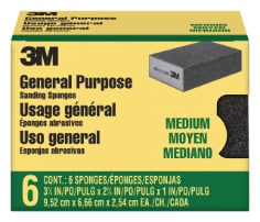 3M™ Sanding Sponge, 3 3/4 in. x 2 5/8 in. x 1 in. , Medium Grit, 6/Pack