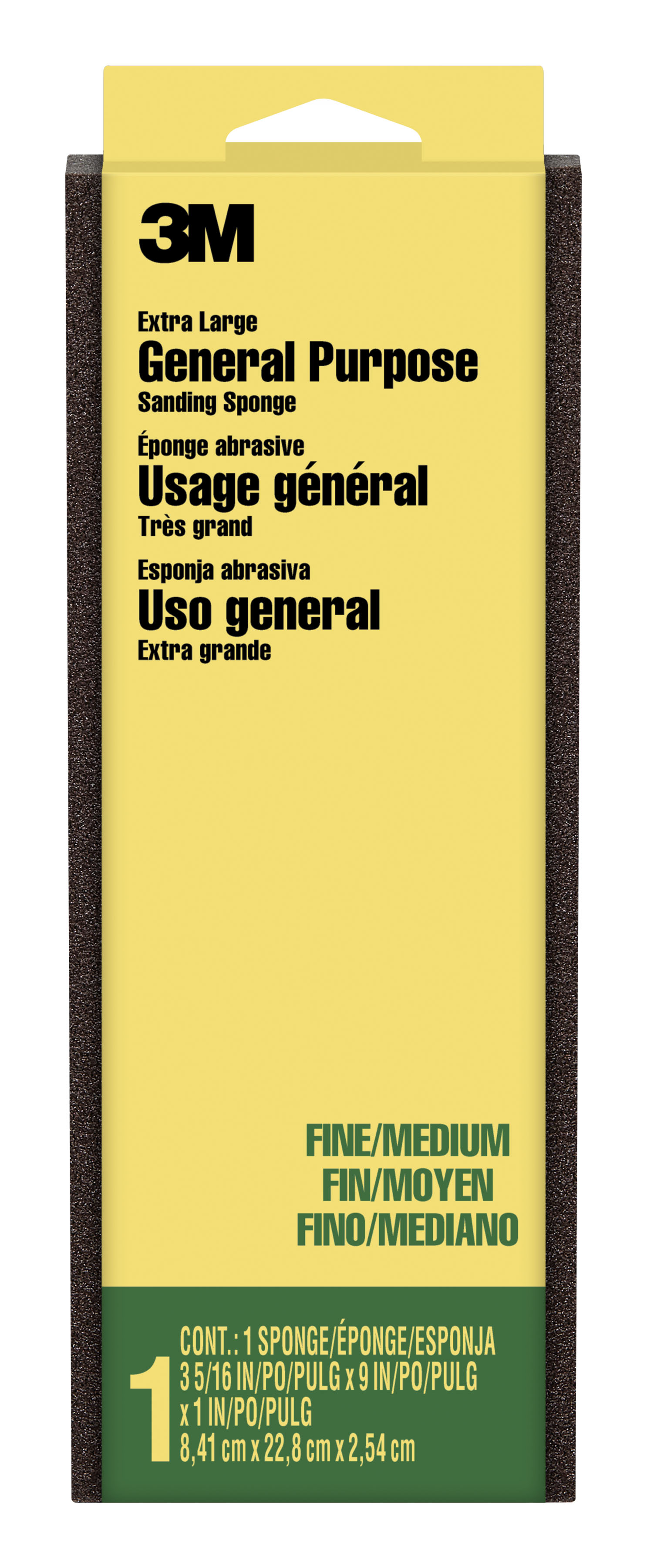 3M™ Extra Large Single Angle Sanding Sponge 910PSA-12-CC, 2 7/8 in x 8 in x 1 in Fine, 12/cs