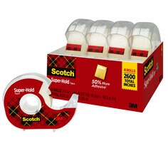 Super-Hold Tape, With Handheld Dispenser, 3/4 in x 650 in, Clear, Pack Of 4 Rolls