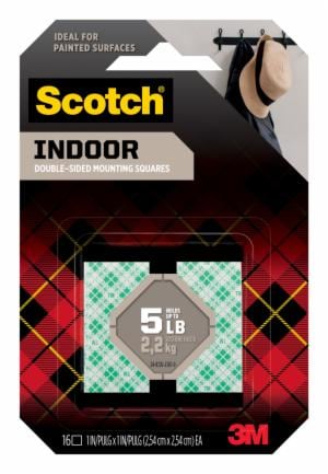 Scotch Indoor Double-Sided Mounting Squares 111S-SQ-16, 1 in x 1 in (2.54 cm x 2.54 cm), 16/pk image Scotch Indoor Double-Sided Mounting Squares 111S-SQ-16, 1 in x 1 in (2.54 cm x 2.54 cm), 16/pkimage