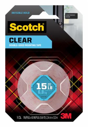 Scotch Clear Double-Sided Mounting Tape 410S-SR, 1 in x 60 in (2.54 cm x 1.52 m) image Scotch Clear Double-Sided Mounting Tape 410S-SR, 1 in x 60 in (2.54 cm x 1.52 m)image