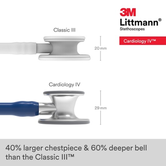 3M™ Littmann® Cardiology IV Stethoscope 6154 - 40% Larger chestpiece & 60% deeper bell than Classic III™