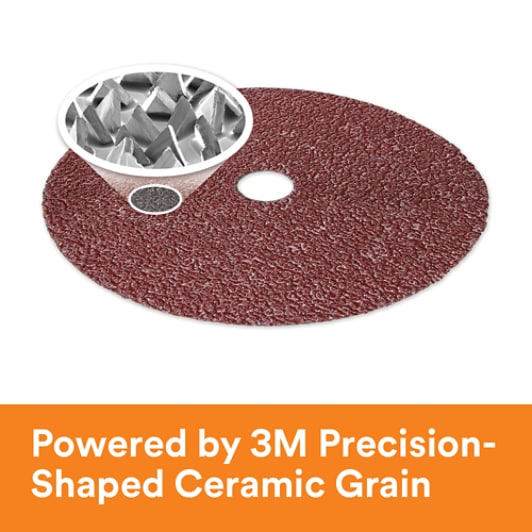 Fibre disc with microscopic view of abrasive grain