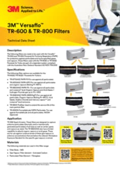 3M ANZ Versaflo TR-600 TR-800 Filter Datasheet FA 2020