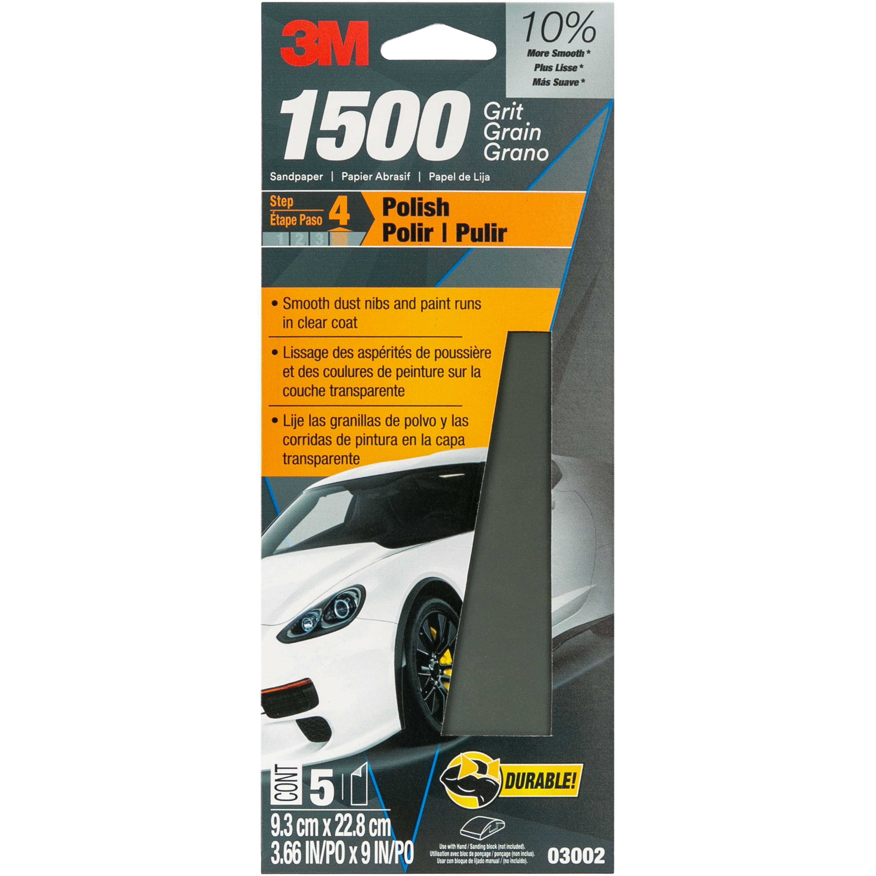 3M™ Sandpaper 03039, Asst Grit, 3-2/3 in x 9 in, 5/Pack, 20 Pack/Case