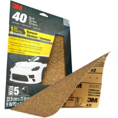 3M™ Sandpaper 32118, 9 in x 11 in, 40 Grit, 5/Pack