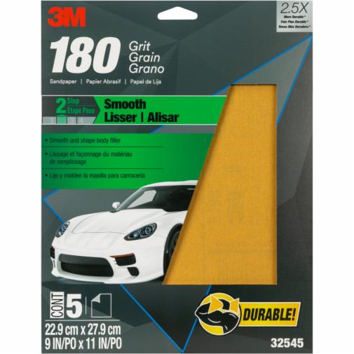 3M™ Sandpaper 32545, 9 in x 11 in, 180 Grit, 5/Pack 