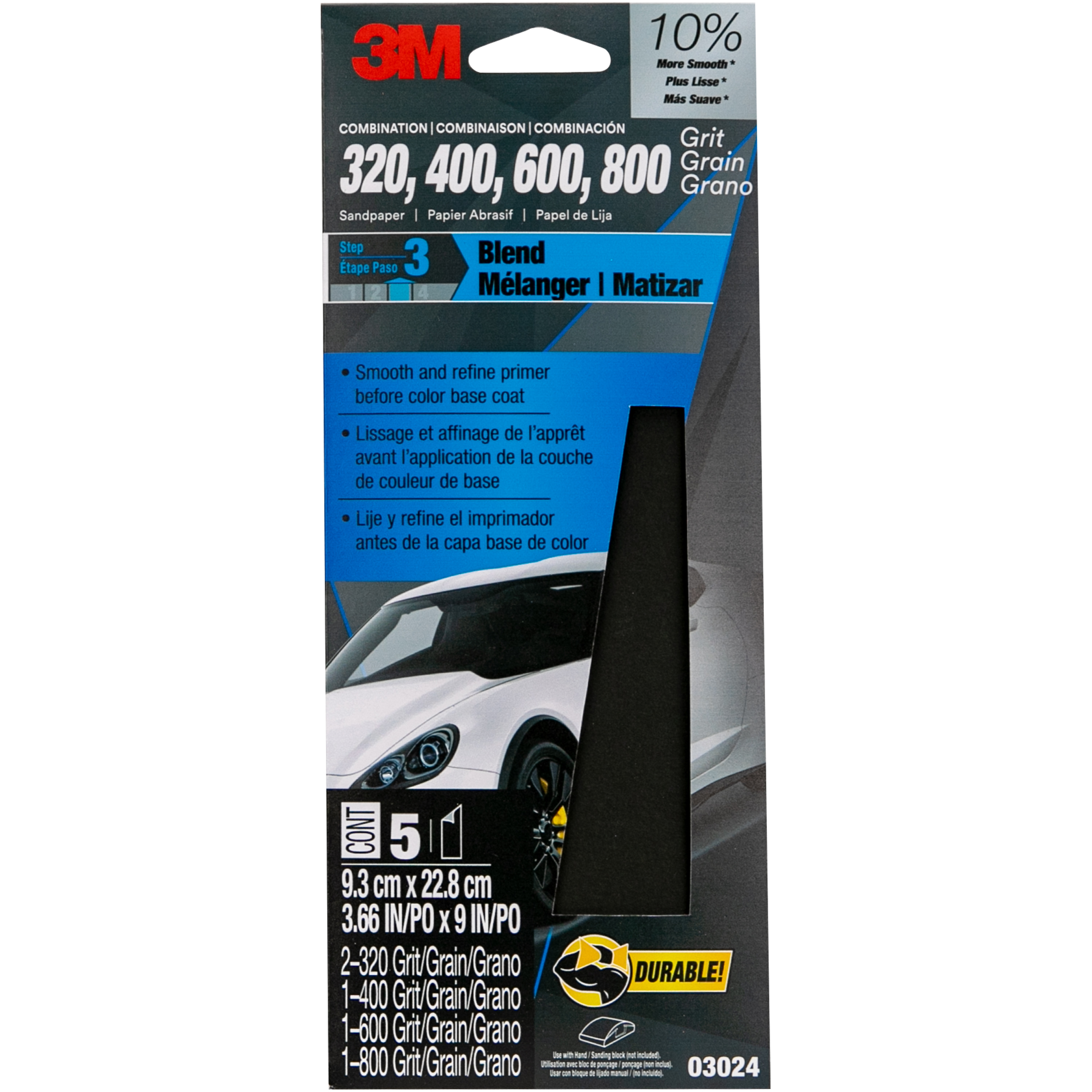 3M™ Wetordry™ Sandpaper 03020, 3-2/3 in x 9 in, 600 Grit, 5/Pack, 20 Pack/Case