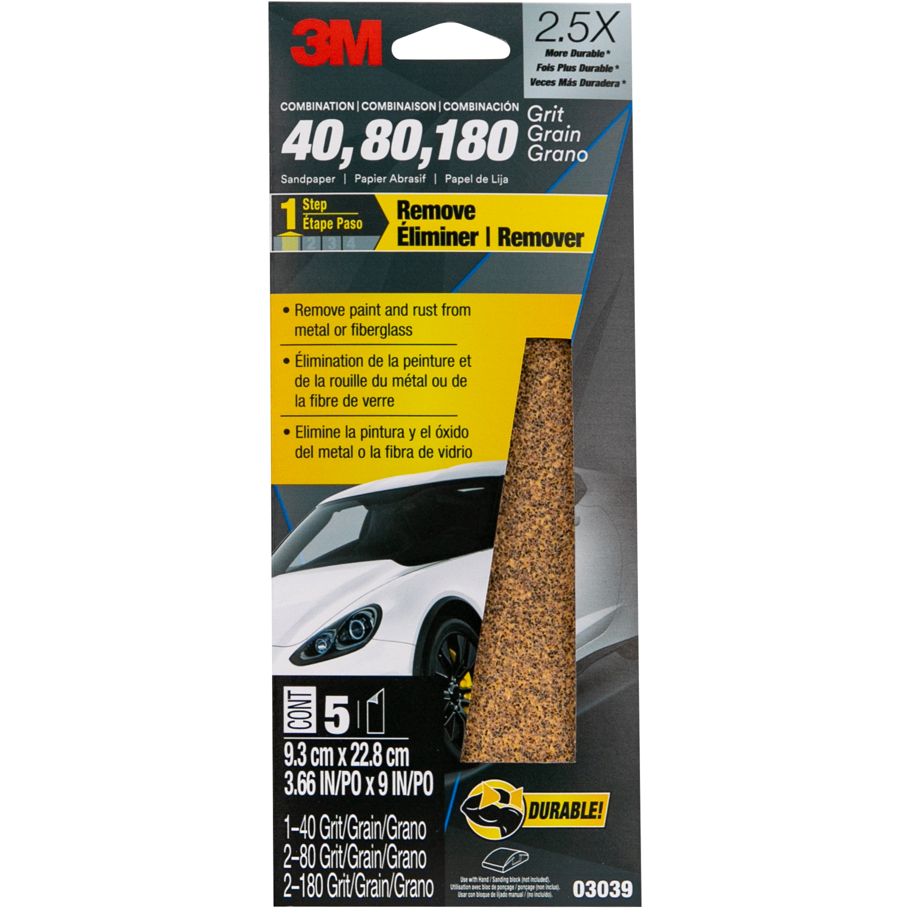 3M™ Sandpaper 03035, 80 Grit, 3-2/3 in x 9 in, 6/Pack, 20 Pack/Case