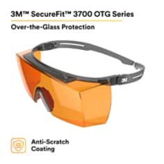 3M™ SecureFit™ 3700 Series SF3706AS-GRY, Gray Temples, Orange Lens