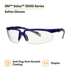 3M™ Solus™ 2000 Series, S2015AF-BLU, Blue/Gray Temples, Clear Reader +1.5 Lens
