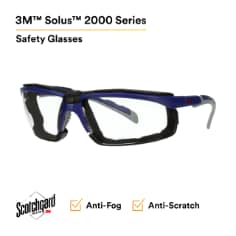 3M™ Solus™ 2000 Series, S2001SGAF-BGR-F, Gray/Blue-Green Temples, Clear lens