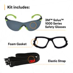 3M™ Solus™ 1000-Series S1202SGAF-KT Foam Strap, Green/Black, Grey Lens