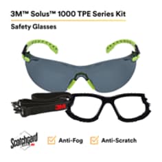 3M™ Solus™ 1000-Series S1202SGAF-KT Foam Strap, Green/Black, Grey Lens