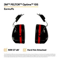 3M™ PELTOR™ Optime™ 105 Earmuffs H10P3E, Hard Hat Attached