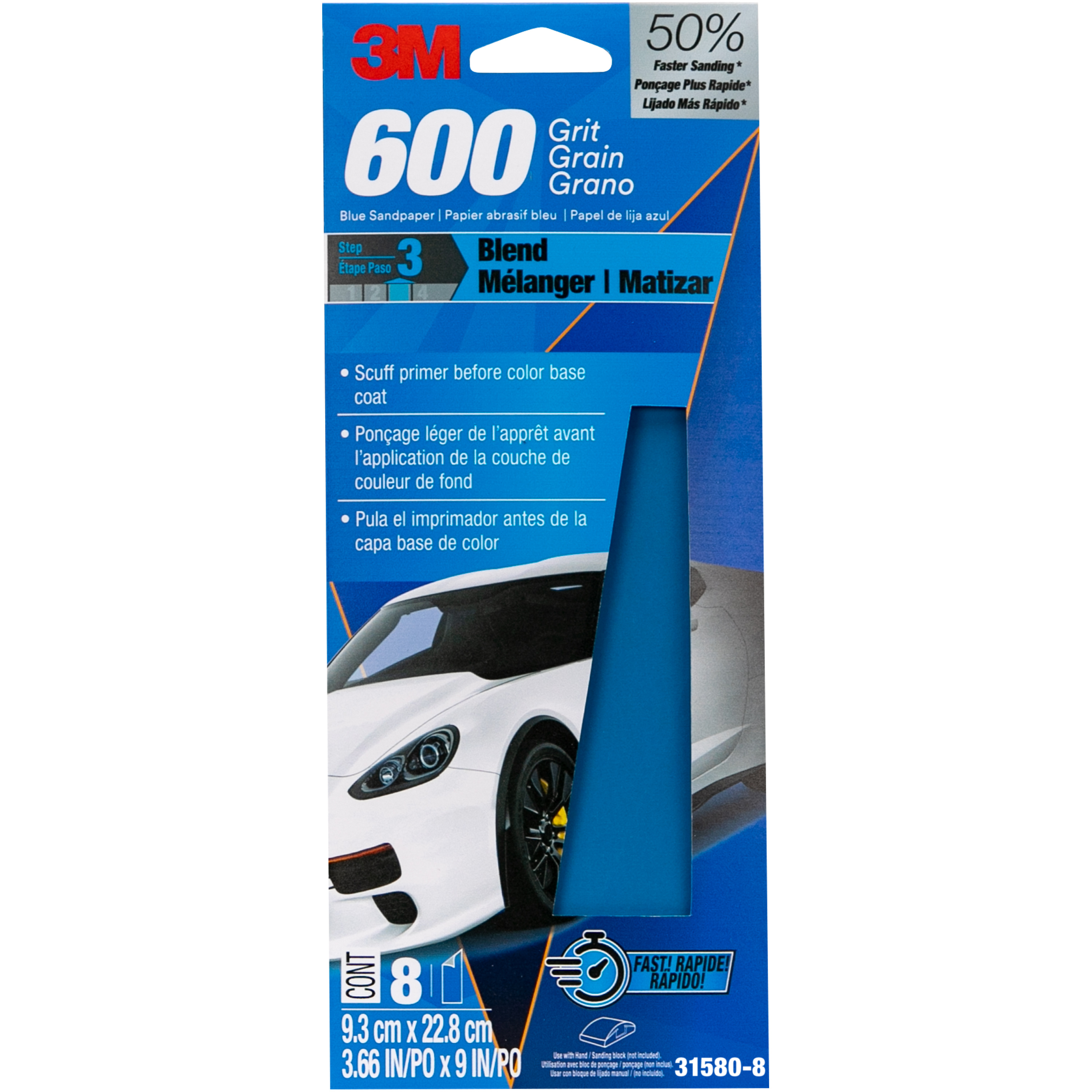 3M™ Sandpaper 03078, 3 2/3 in x 9 in, 320 Grit, 5/Pack, 20 Pack/Case