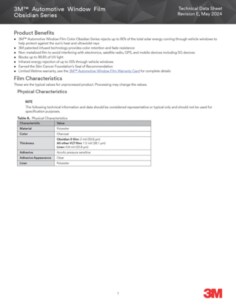 3M™ Automotive Window Film Obsidian Series Tech Data Sheet
