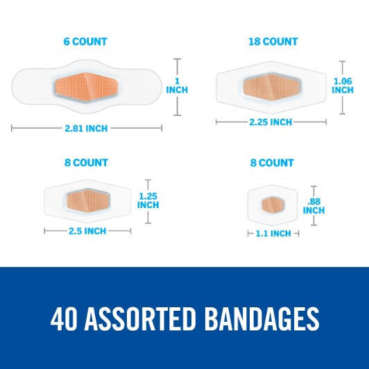 Max Hold Bandages - 40 ct assorted - size chart