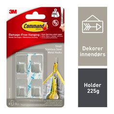 Command™ Small Stainless Steel Metal Hook 4HK+5S/PK 24PK/CS - NO